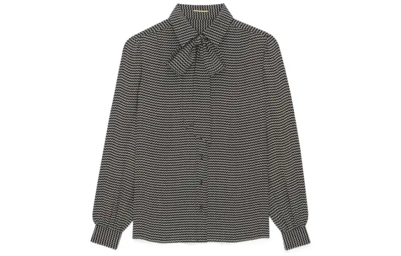 geometric-print pussy-bow shirt
