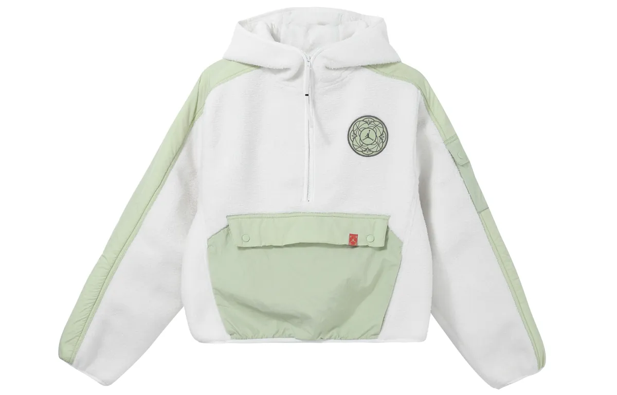 Jordan CNY Collection, Half Zip Semi Open Collar Multi Pocket Thickened And Fleece Lined Pullover Hooded Sweatshirt