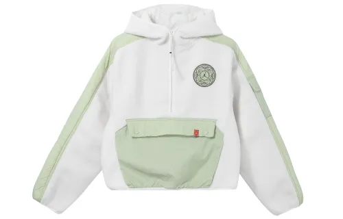 Jordan CNY Collection, Half Zip Semi Open Collar Multi Pocket Thickened And Fleece Lined Pullover Hooded Sweatshirt