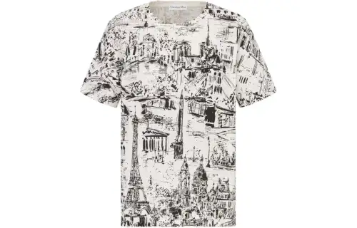 DIOR SS24 Patterned Print Crew Neck Short Sleeved T Shirt Women's Multicolor