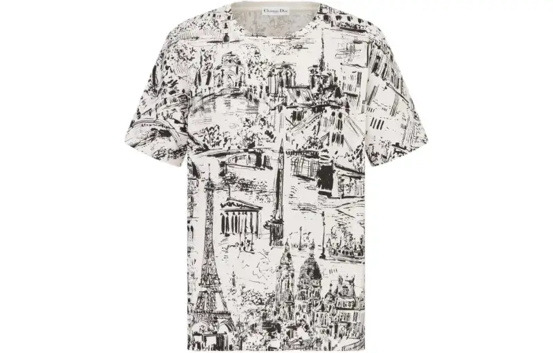 DIOR SS24 Patterned Print Crew Neck Short Sleeved T Shirt Women's Multicolor
