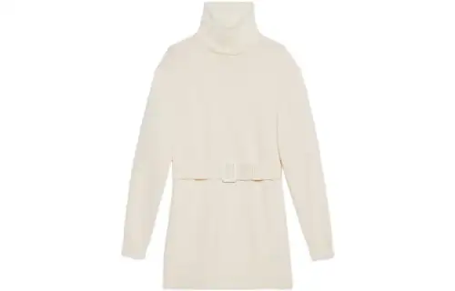 GUCCI Cashmere Wool With Gg Patch Turtleneck Top Ivory