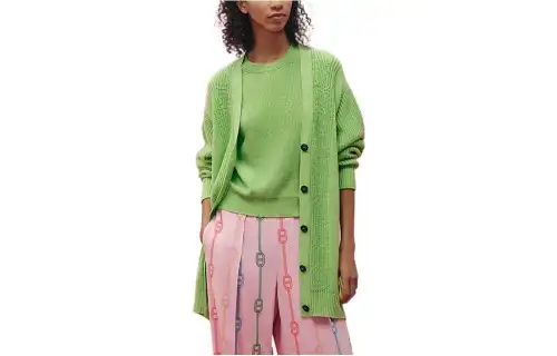 HERMES SS23 Cashmere Sweaters Women's Green V Neck Moderate