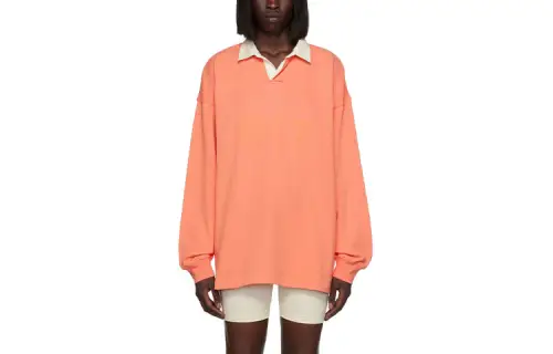 Fear of God Essentials 1977 Series FW22 Coral Solid Color Simple Casual Straight Long Sleeve Polo Shirt Women's Coral Red