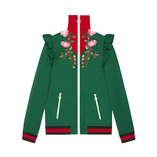 GUCCI Jackets Women's Green Stand Collar Moderate Other