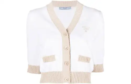 PRADA Knitwear Women's White V Neck Moderate Cardigan
