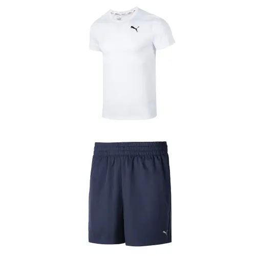 PUMA Casual Sportswear Men's White+Blue Crew Neck Moderate