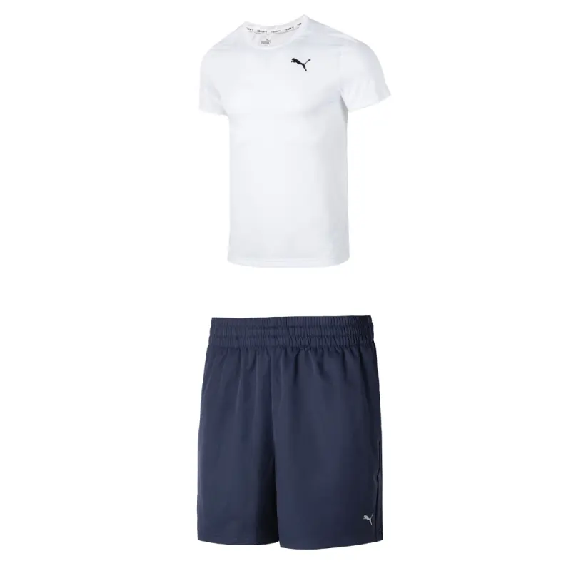 PUMA Casual Sportswear Men's White+Blue Crew Neck Moderate