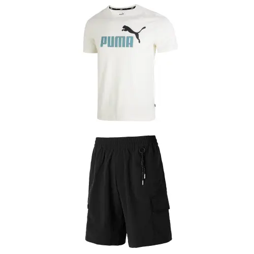 PUMA Casual Sportswear Men's White+Black Crew Neck Moderate