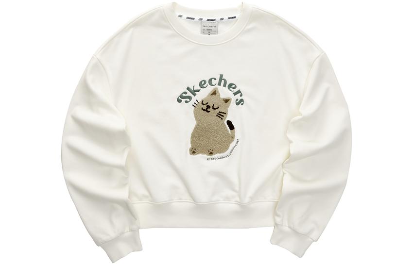 Skechers Colorful Sweatshirts Women's Marshmallow White/0074 Crew Neck Moderate Regular