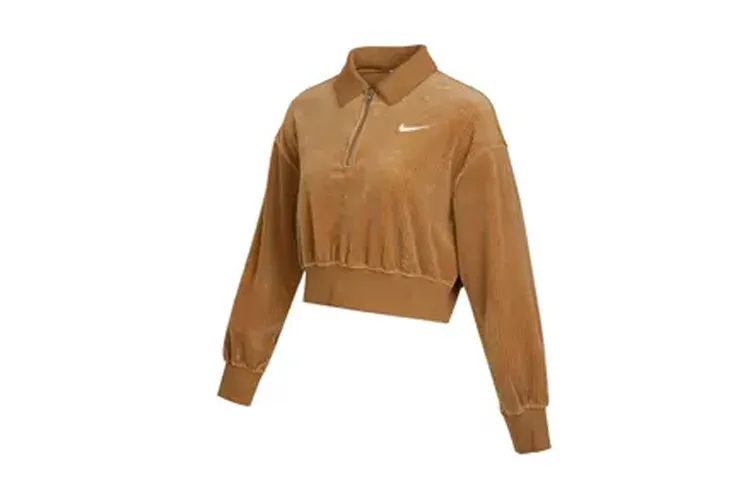 Nike Sportswear Women'ss Corduroy Half-Zip Logo Sweatshirt Brown