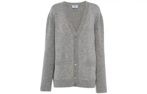 PRADA Cashmere Sweaters Women's Gray V Neck Moderate