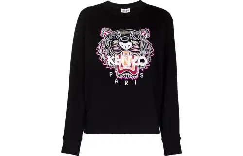 KENZO Classic Tiger Head Sweatshirts Women's Black Crew Neck Moderate Heavyweight