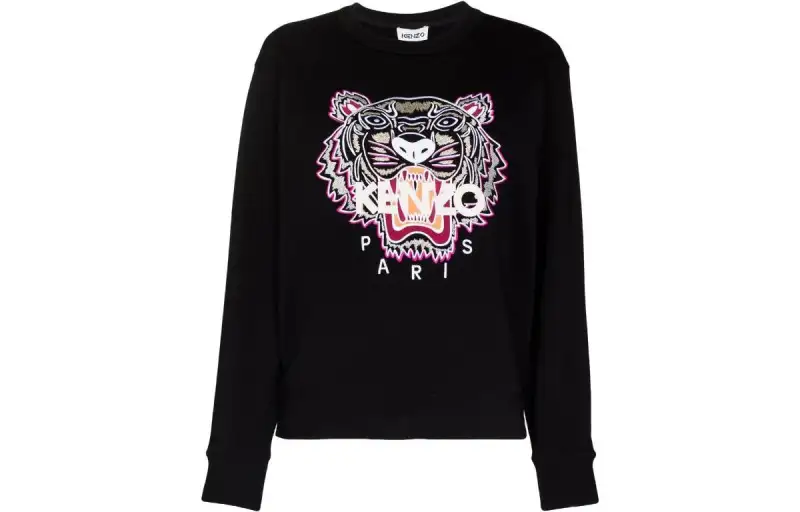 KENZO Classic Tiger Head Sweatshirts Women's Black Crew Neck Moderate Heavyweight