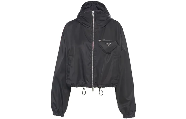 PRADA Jackets Women's Black Hooded Moderate Other