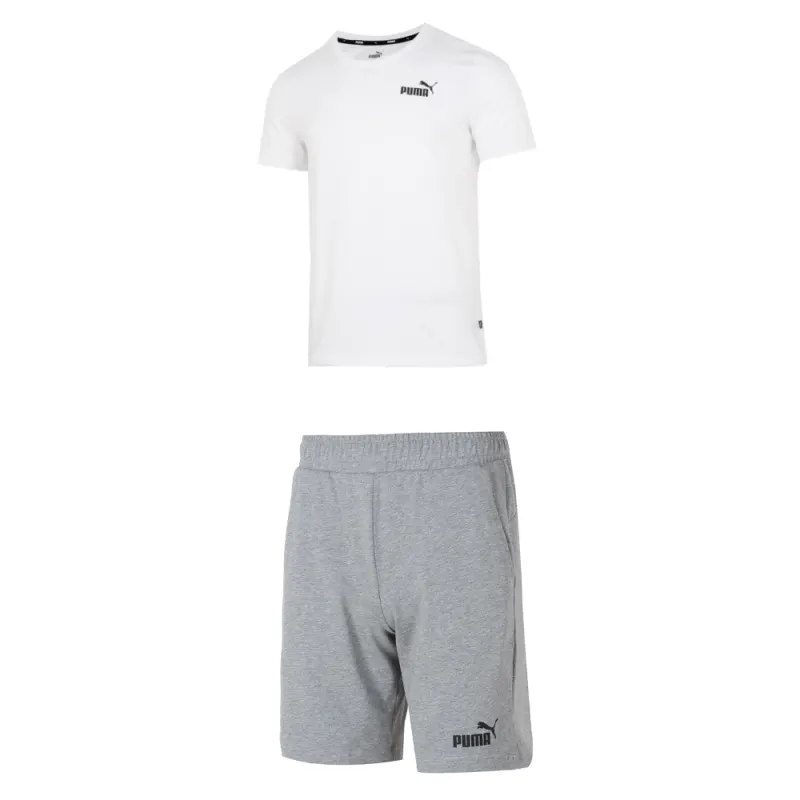 PUMA Casual Sportswear Men's White+Gray Crew Neck Moderate
