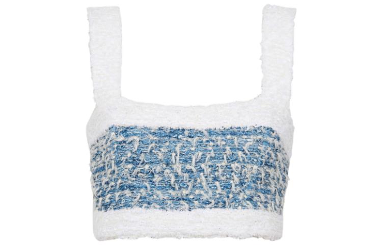 BALMAIN Balmain FW23 Top À Bretelles En Tweed Denim Plaid Short Fitted Suspender Women's Blue