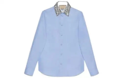 GUCCI Shirts Women's Light Blue Pointed Collar Moderate