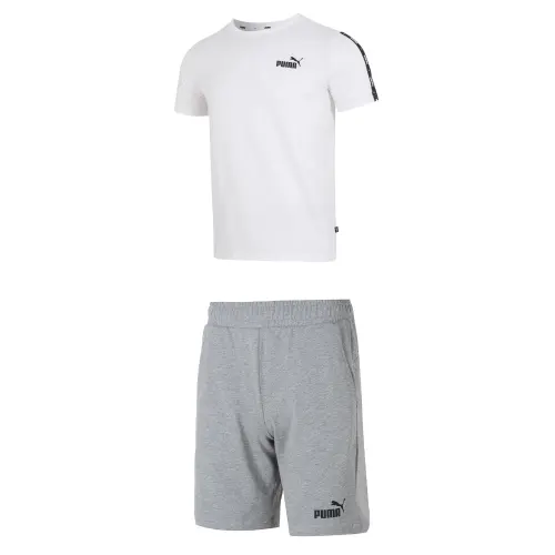 PUMA Casual Sportswear Men's White+Gray Crew Neck Moderate