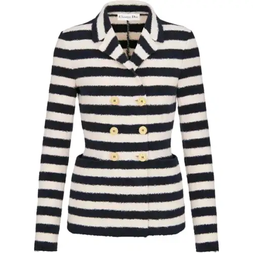 DIOR Quarterly New Products Jackets Women's Blue With White Lettering Lapel Moderate Other