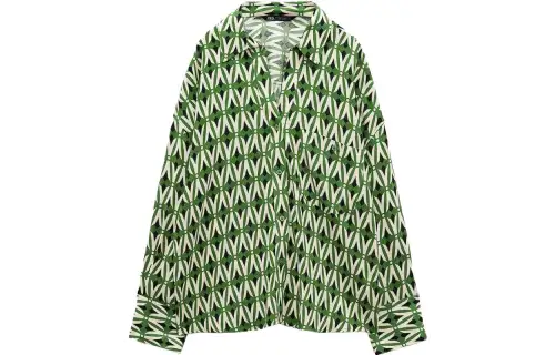 ZARA SS23 Geometric Printed Shirt Women's Brown