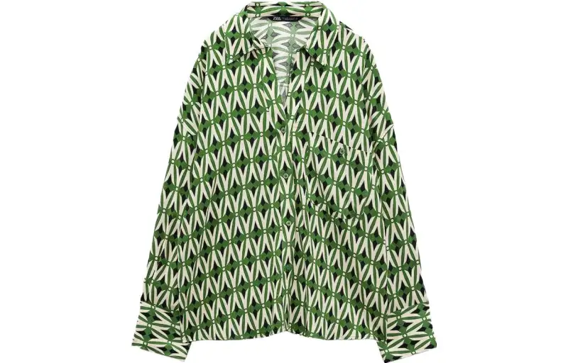 ZARA SS23 Geometric Printed Shirt Women's Brown