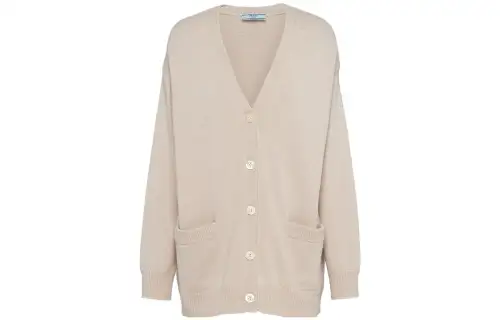 PRADA Knitwear Women's Beige V Neck Moderate Cardigan