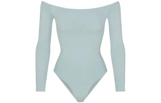 Skims Bodysuits Women's Denim Blue Boat Neck
