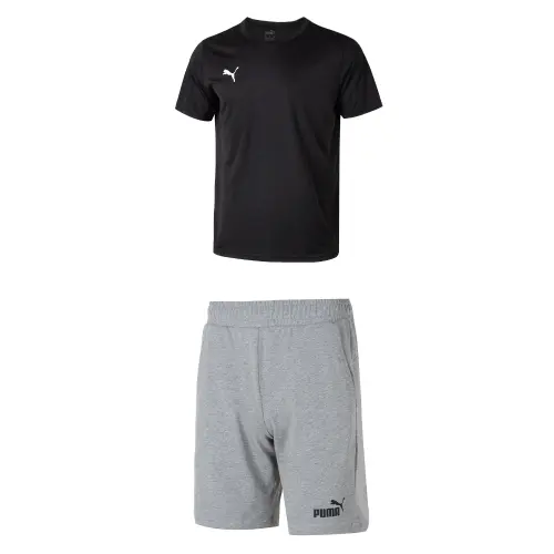 PUMA Casual Sportswear Men's Black+Gray Crew Neck Moderate