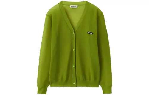MIU MIU Knitwear Women's Green V Neck Moderate Cardigan