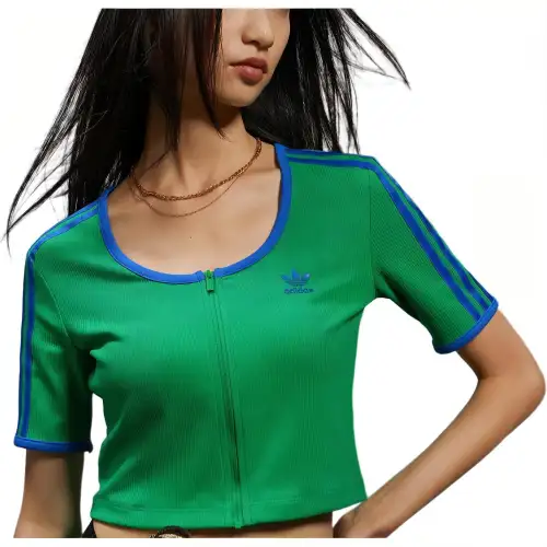 adidas originals Rib Short Sleeve Full-Zip Top Green