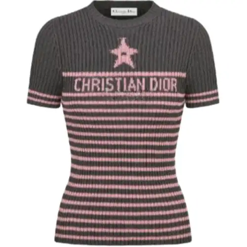 DIOR T Shirts Women's Gray Crew Neck Moderate Straight Fit