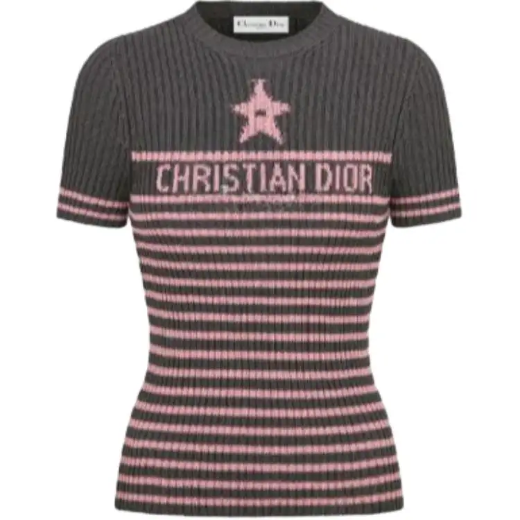 DIOR T Shirts Women's Gray Crew Neck Moderate Straight Fit