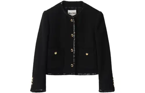 Miu Miu Sequined Crewneck Button-Up Jacket