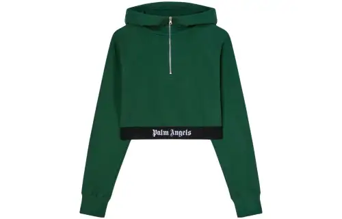 PALM ANGELS Logo Strap Raglan Sleeved Cropped Hoodie