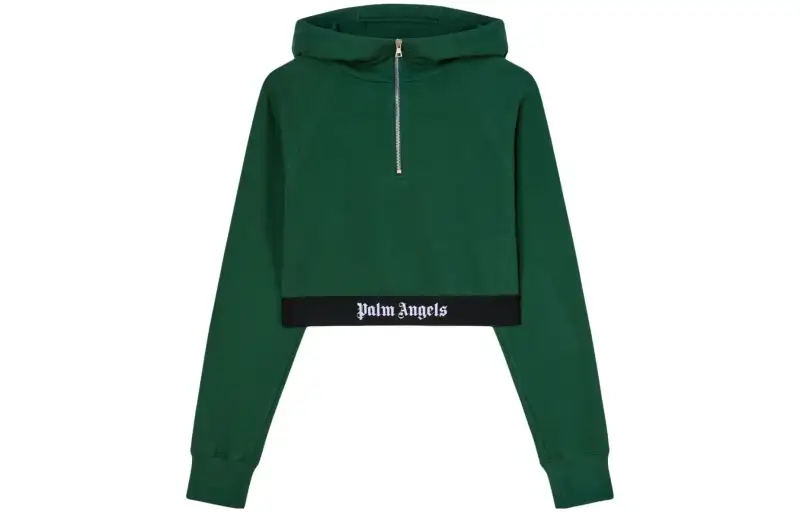 PALM ANGELS Logo Strap Raglan Sleeved Cropped Hoodie