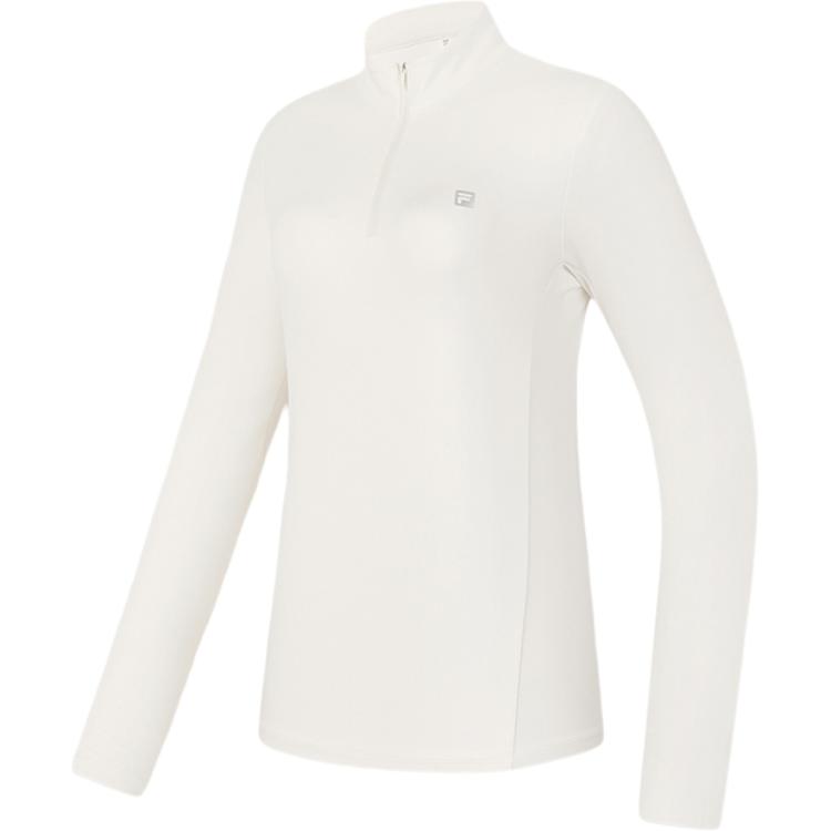 FILA Fitness Sports Half Zip Slim Fit Fleece Lined Long Sleeved Breathable Regular T Shirt Women's White