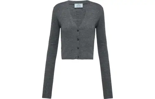 PRADA Knitwear Women's Gray V Neck Moderate Cardigan
