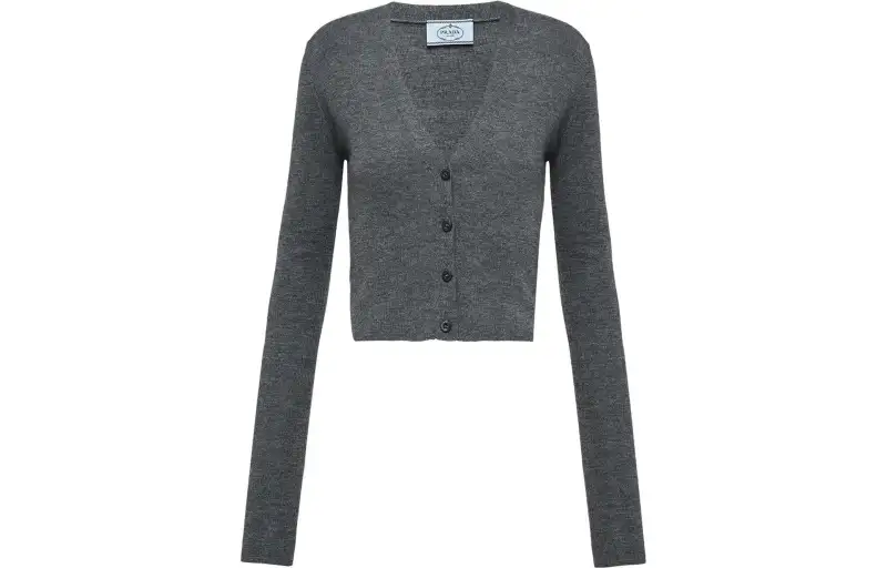 PRADA Knitwear Women's Gray V Neck Moderate Cardigan