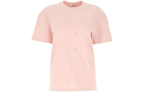MIU MIU T Shirts Women's Pink Crew Neck Moderate Straight Fit