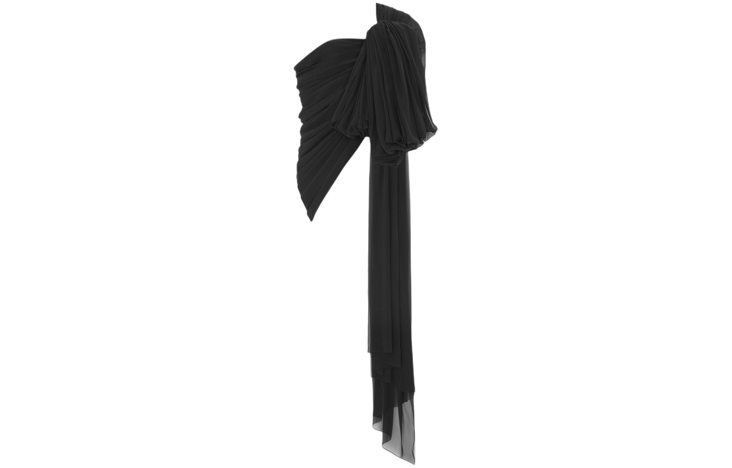 SAINT LAURENT Draped One Shouider Top In Silk Muslin Crepe Strapless Top Women's Black