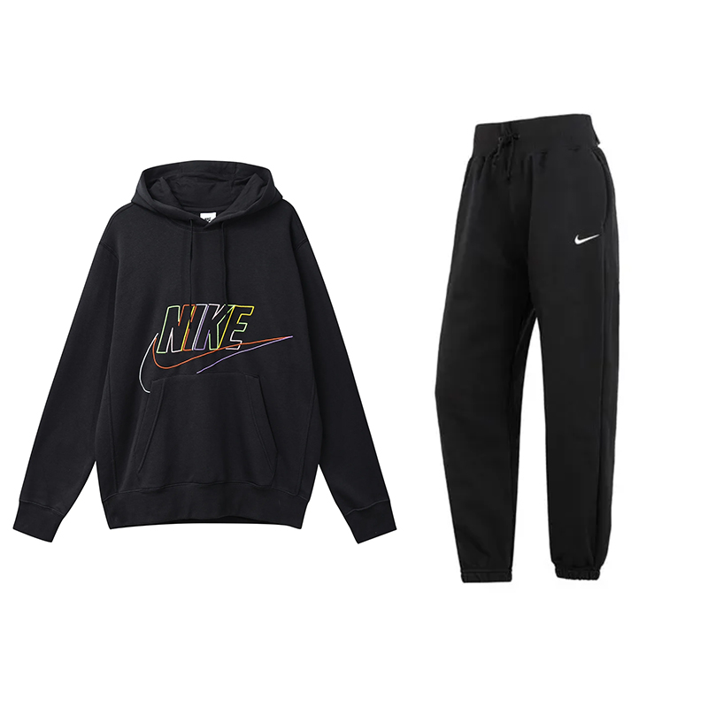Nike American Vintage Embroidery Hooded Pullover Long Sleeved High Rise Fleece Lined Elastic Cuff Pants