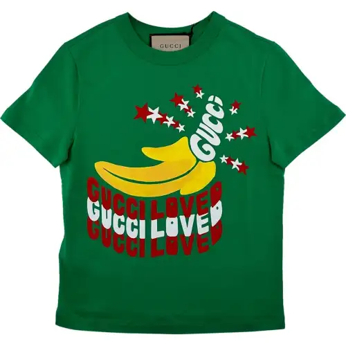 GUCCI FW24 Letter Print Crew Neck Short Sleeved T Shirt Women's Green