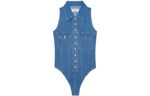 SAINT LAURENT Bodysuits Women's Blue Lapel