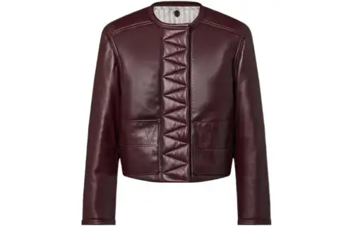 Lv Topstitched Leather Boxy Jacket