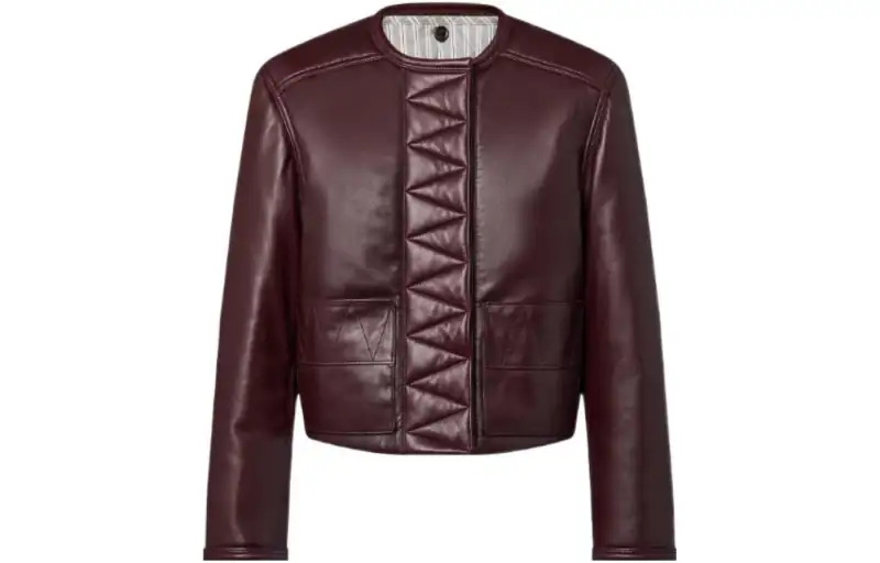 Lv Topstitched Leather Boxy Jacket