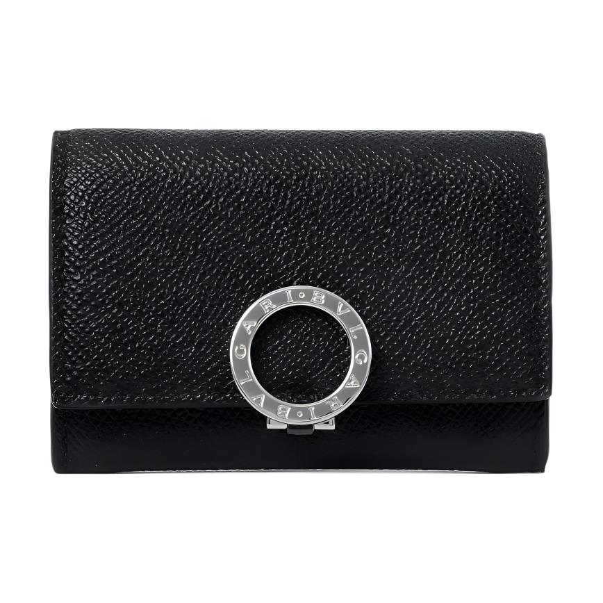 BVLGARI Magnetic Closure Cow Leather Card Holder Card Holder Women's Black