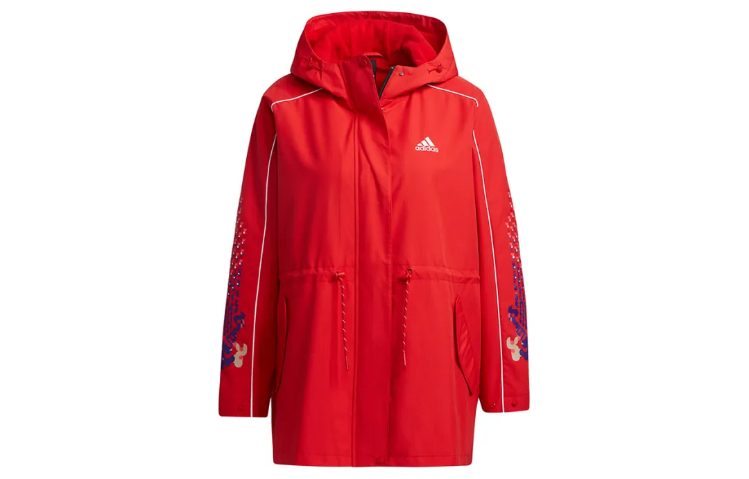 Adidas CNY Jkt Warm Spring Festival CNY Collection, Sports Printed Pattern Hooded Fleece Lined Jacket Women's