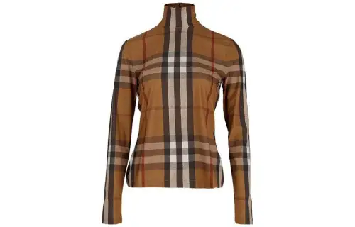 Burberry T Shirts Women's Brown Turtleneck Moderate Straight Fit