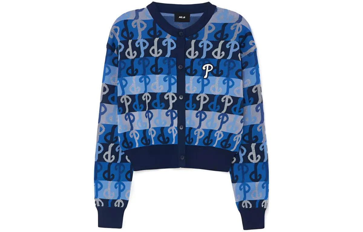 MLB Knitwear Women's Blue Crew Neck Moderate Cardigan